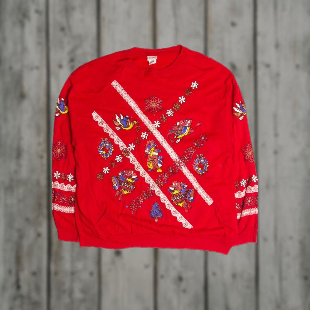 Vintage VINTAGE Christmas on Main Street Red Sweatshirt Large Mens Womens XXL XL 27” 46” Chest US Made Holiday 1950s 62482 Size L / US 10 / IT 46 - 1 Thumbnail