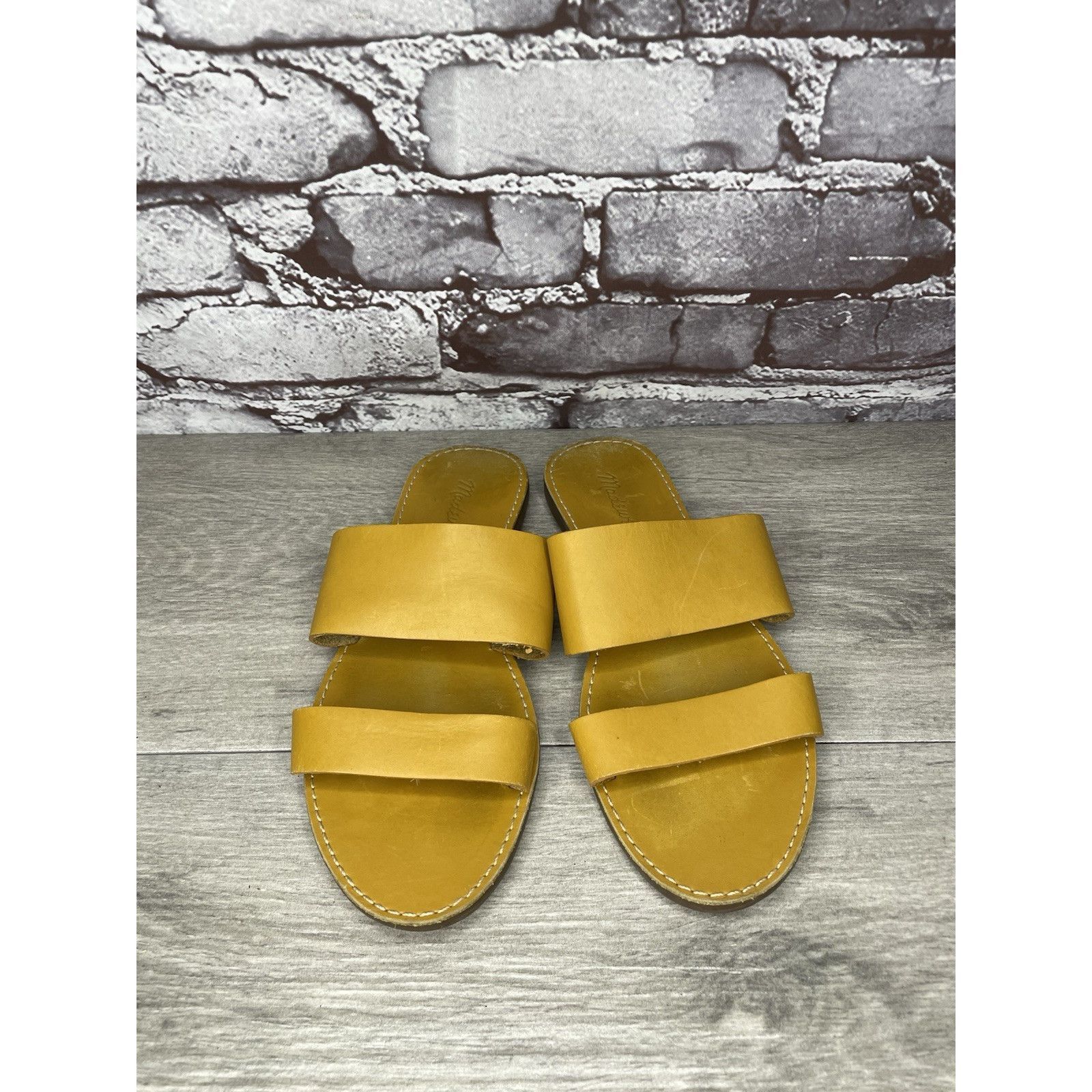 Madewell Madewell Yellow Tan Double Strap Leather Flat Sandals Women’ Size US 7.5 / IT 37.5 - 1 Thumbnail