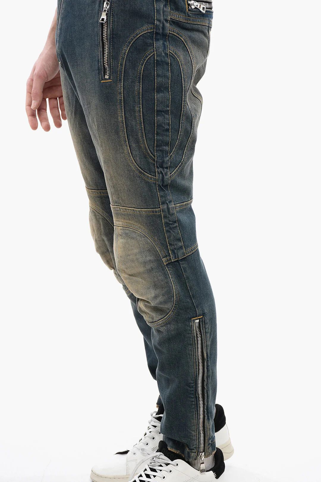 Balmain og1mm0326 Vintage-Wash Biker Jeans in Blue Size US 31 - 3 Thumbnail