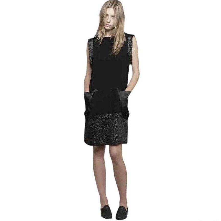 Black Bird Pockets Jacquard Shift Dress