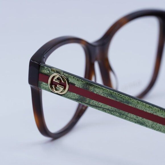 Gucci 🕶️ New Gucci GG0038ON 002 Eyeglasses - Havana/Green Frame Size ONE SIZE - 8 Thumbnail