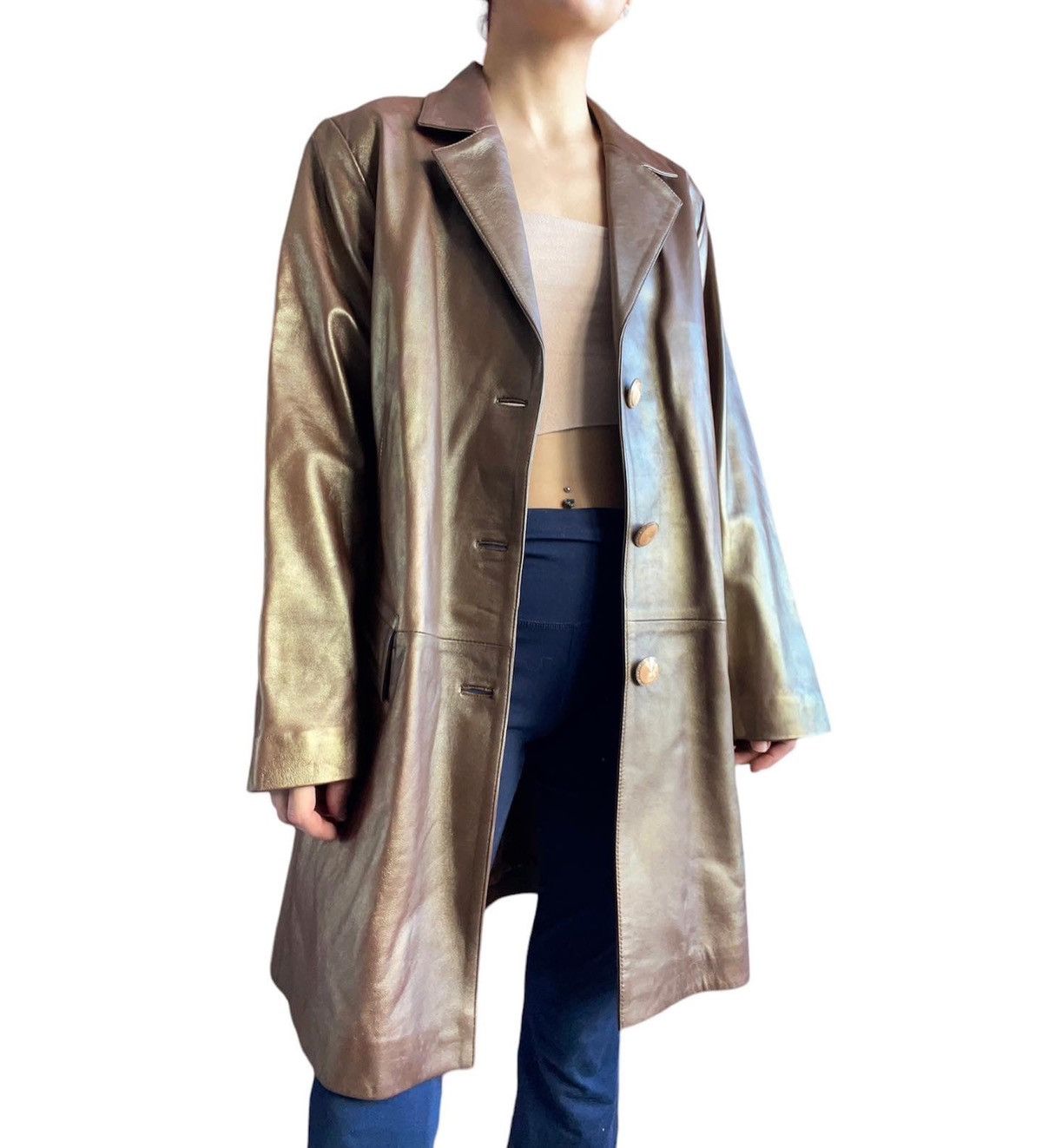 image of Vintage Leather Jacket in Gold, Women's (Size Large)