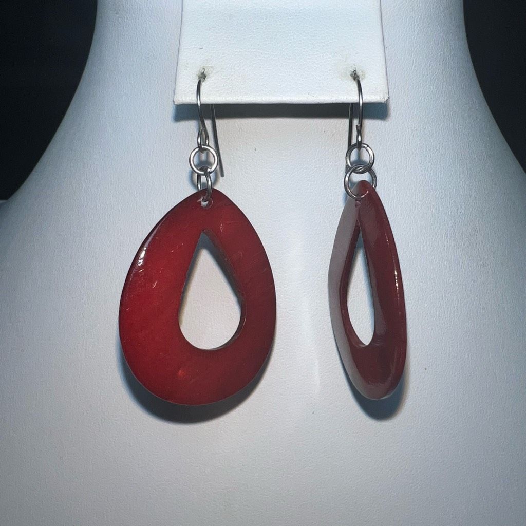 Vintage Vintage Iridescent Red Thick Oval Earrings Size ONE SIZE - 2 Thumbnail