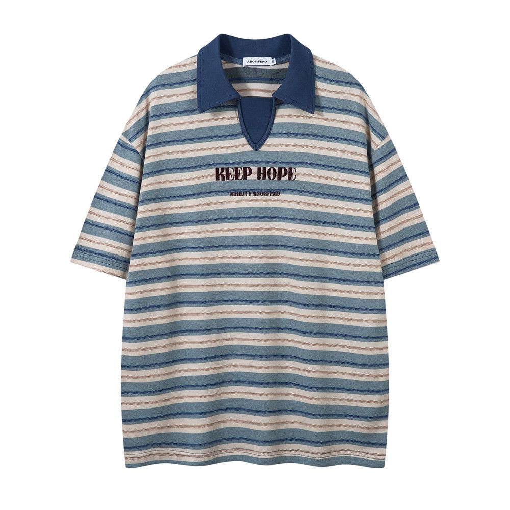 Japanese Brand × Vintage Striped letter embroidered lapel POLO shirt y2k Size US M / EU 48-50 / 2 - 1 Thumbnail