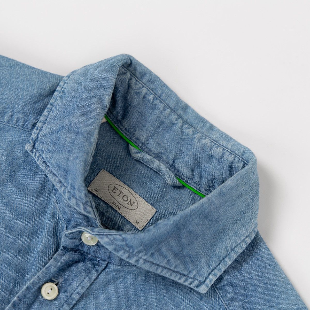 Eton Eton Mens Denim Shirt Blue Chambray Button Up TRETTO Logo Size US M / EU 48-50 / 2 - 6 Thumbnail