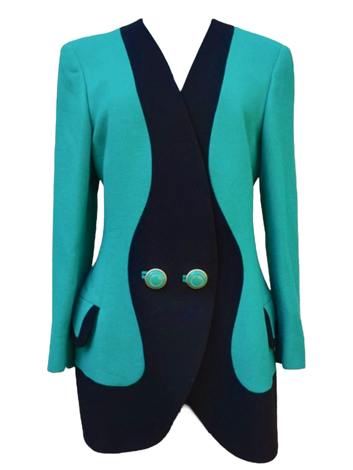 Versace Gianni Versace Couture Turquoise Black Wool Blazer Size M / US 6-8 / IT 42-44 - 1 Thumbnail
