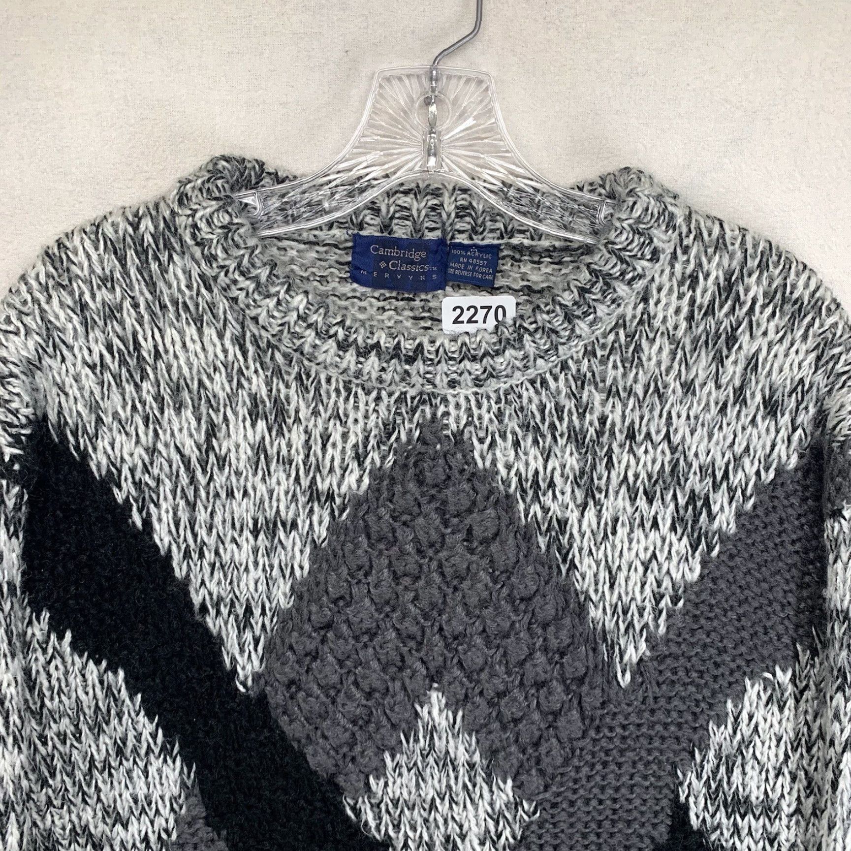 Vintage VINTAGE Mervyn's Mens Sweater Pullover 90s Crew Neck Long Sleeve Grayscale Acrylic Argyle Casual Winter Size US M / EU 48-50 / 2 - 5 Thumbnail