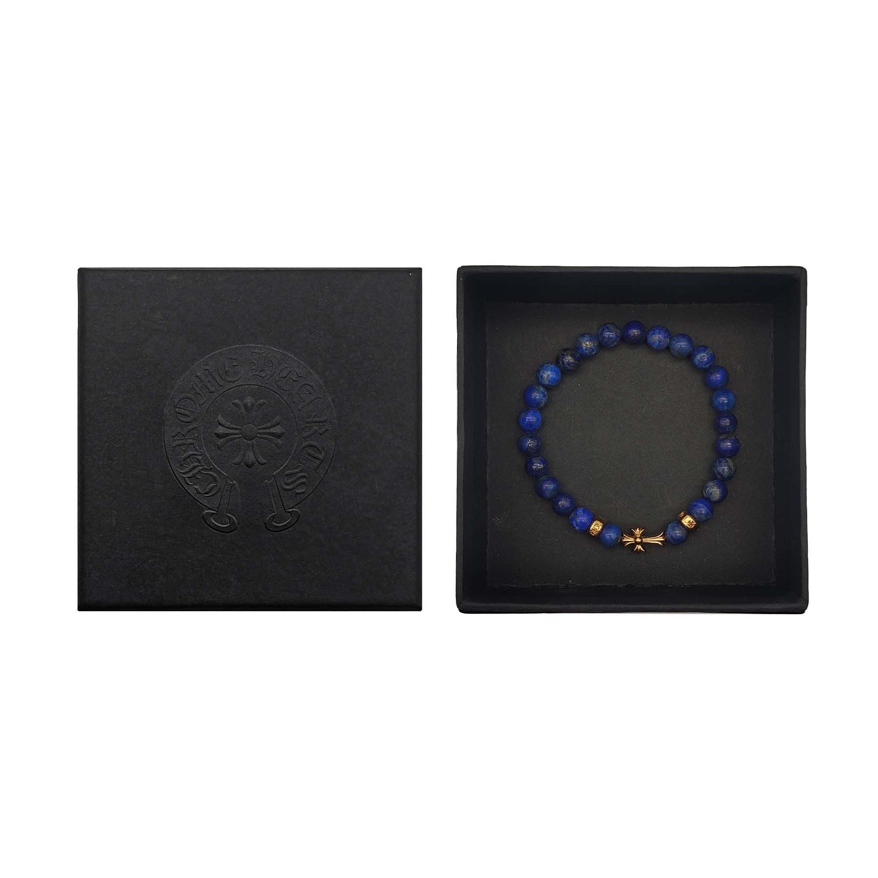 Chrome Hearts Chrome Hearts 6mm Blue 3 Gold Cross Beaded Bracelet Size ONE SIZE - 4 Thumbnail