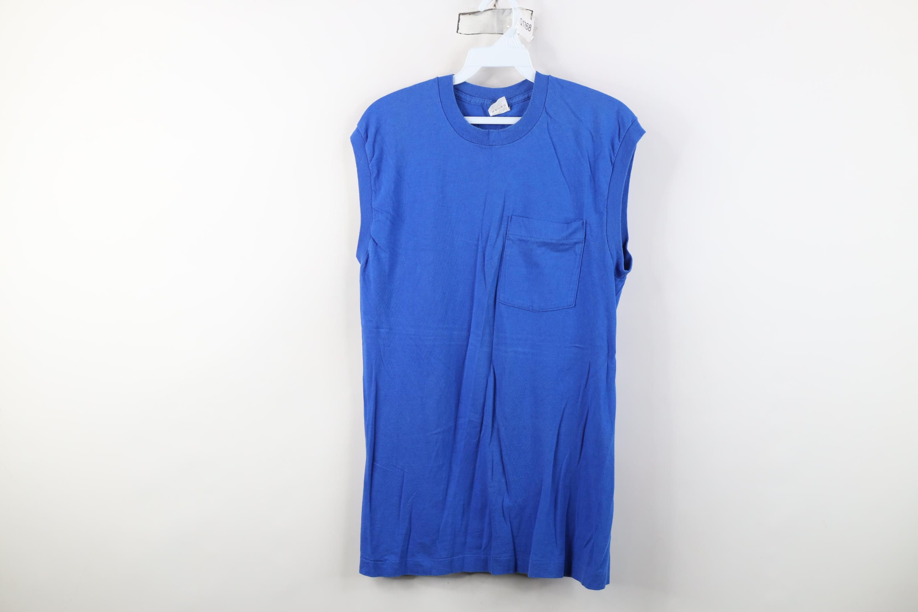 Vintage Vintage 90s Streetwear Blank Cotton Muscle T-Shirt Blue USA Size US M / EU 48-50 / 2 - 1 Thumbnail