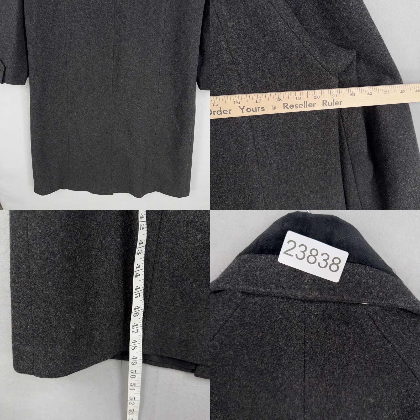 Velvet VINTAGE JAD Coat Womens 6 Gray Wool Long Trench Velvet Collar Cuff USA 80s 90s Size M / US 6-8 / IT 42-44 - 8 Thumbnail