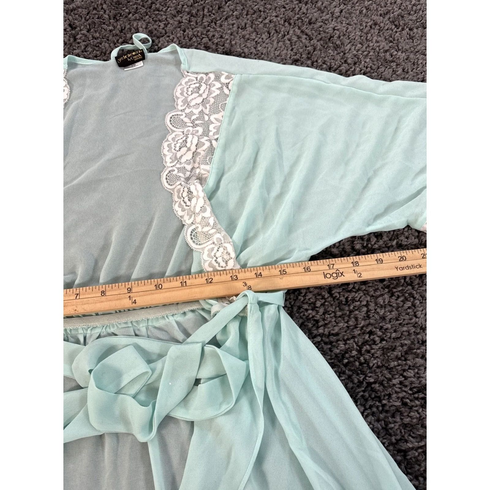 Vintage VINTAGE Cinema Etoile Dress Shirt Womens Small Blue Satin Lace Open Front Tie Size S / US 4 / IT 40 - 3 Thumbnail