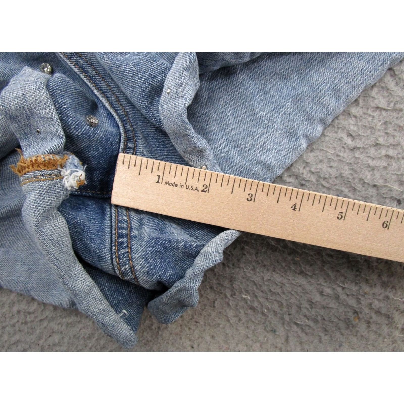 Vintage Rue 21 Diamonds Rhinestone Women's Blue Denim Jean Shorts Plus Size 18 Stretch Denim Shorts Rhinestone Blue 18 Womens Rue21 Size 40" / US 18 - 6 Thumbnail