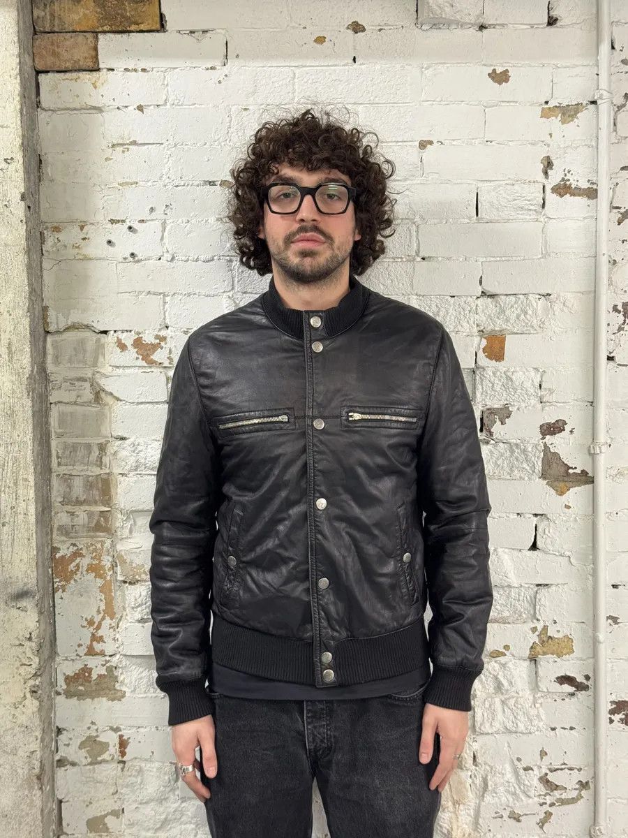 Gucci 2000s Gucci Buttoned Black Biker Leather Jacket Size US M / EU 48-50 / 2 - 3 Thumbnail