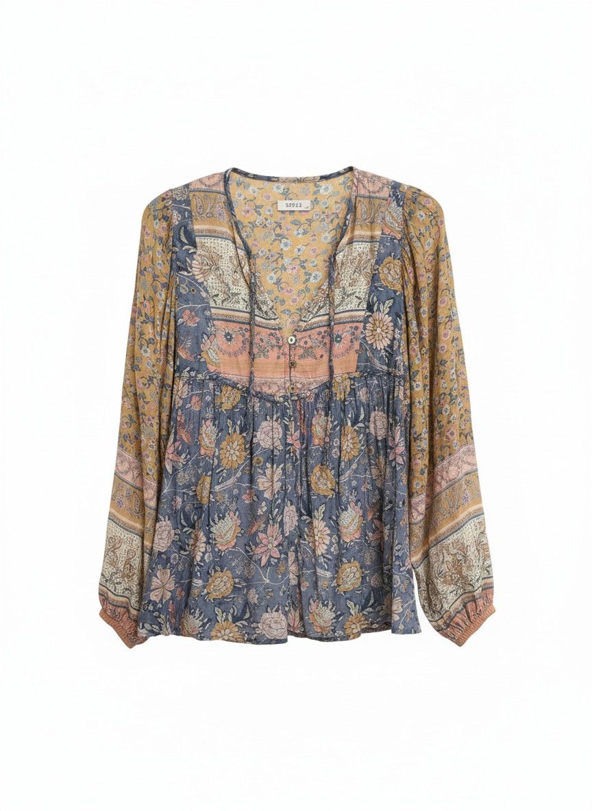 Spell Spell XS Long Sleeve Bohemian Floral Print Blouse Women's Top Size XS / US 0-2 / IT 36-38 - 3 Thumbnail