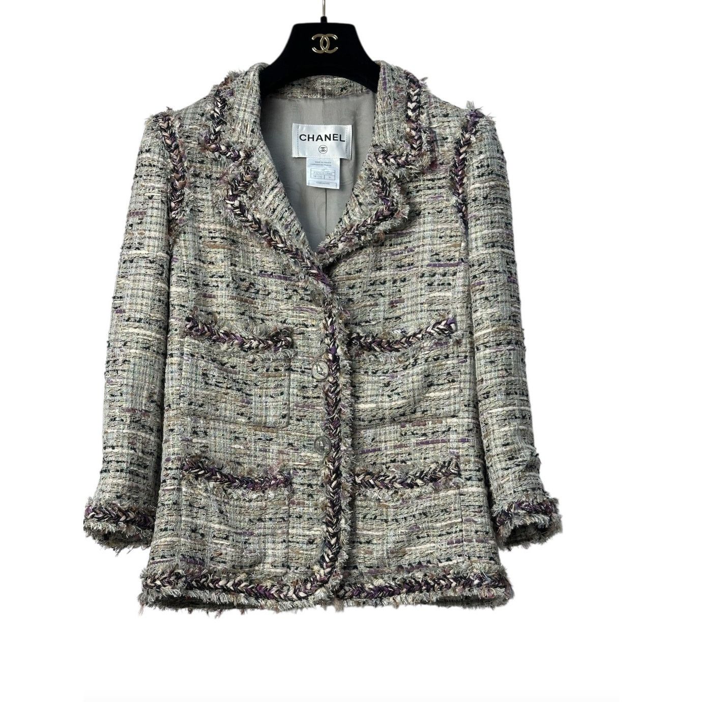 Chanel Chanel 2008 Grey Purple Tweed Fringe Jacket Sz.36 Size XS / US 0-2 / IT 36-38 - 1 Thumbnail