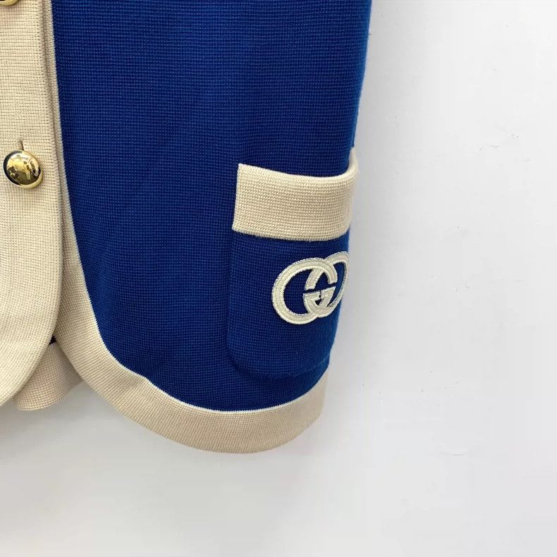 Gucci Gucci Blue logo embroidered wool single-breasted short-slee Size L / US 10 / IT 46 - 4 Thumbnail