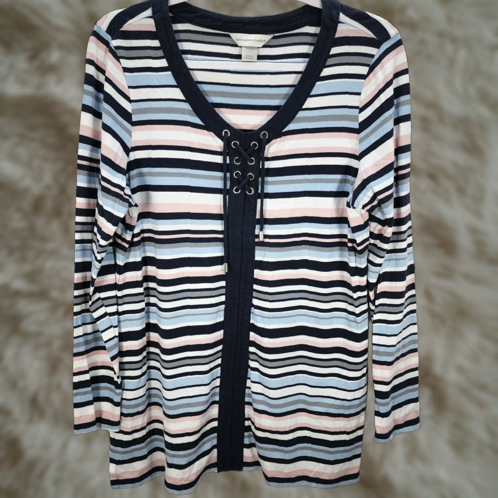 Vintage VINTAGE Christopher & Banks Blue White Stripe Tunic Sweater Soft Stretch Sz L Women Shirt? Size L / US 10 / IT 46 - 1 Thumbnail