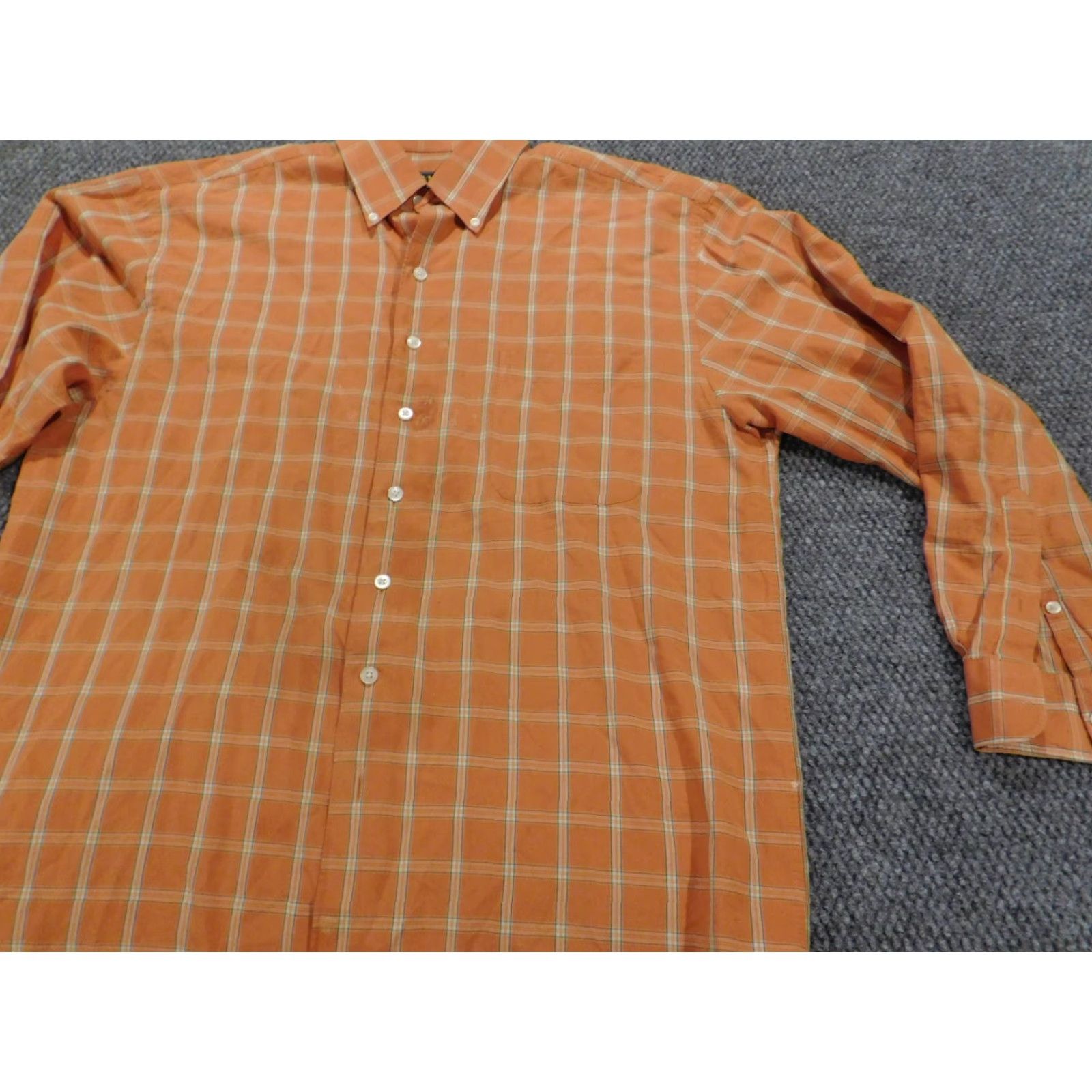 Vintage XMI Mens Shirt Medium Orange Plaid Button-Down Casual Regular Cotton Polyester Knit Long Sleeve Collared Button-Up Western Logo Size US M / EU 48-50 / 2 - 3 Thumbnail