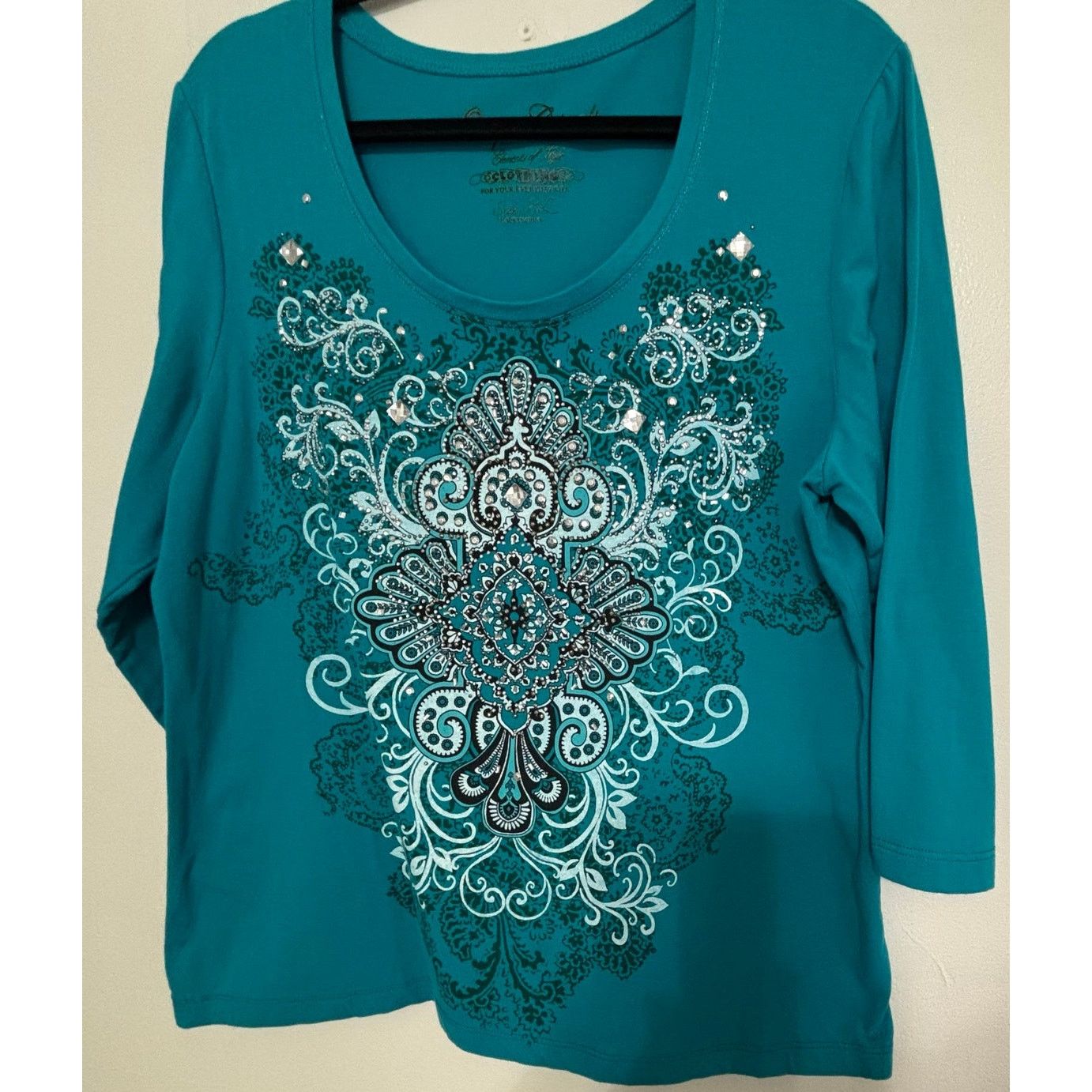 Other Onque Casuals Turquoise Embellished Top XL 3/4 Sleeve Size XL / US 12-14 / IT 48-50 - 1 Thumbnail