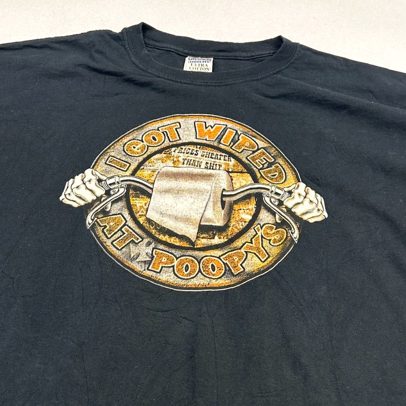 Gildan VINTAGE I Got Wiped At Poopy's Cycles Mens XL Prices Cheaper Than Sh*t Motorcycle Tee Size US XL / EU 56 / 4 - 3 Thumbnail