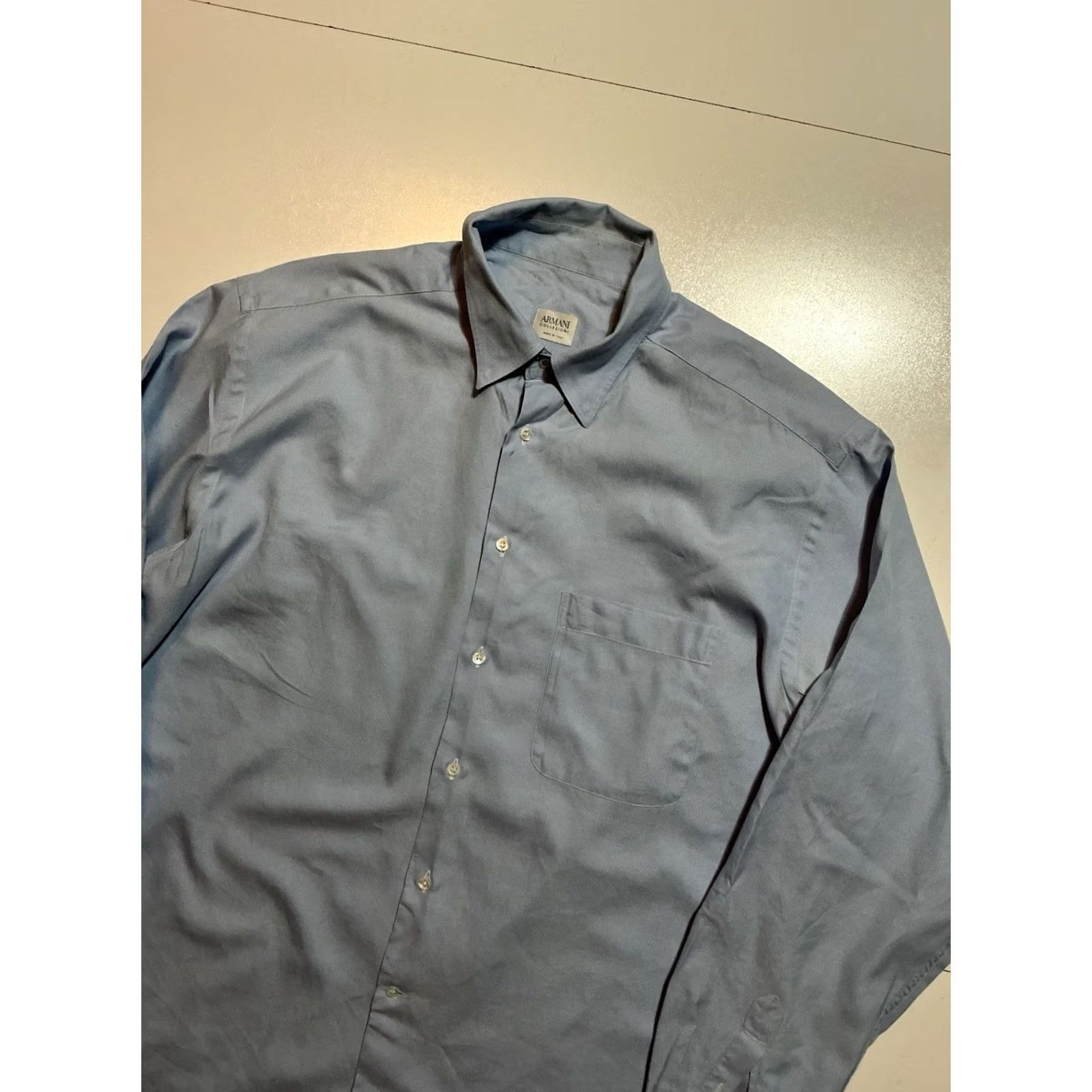 Armani Armani Collezioni Dress Shirt Blue Button Front Pocket XL Mens 16.5/42 Made In Italy Regular Size XXL Size 46R - 3 Thumbnail