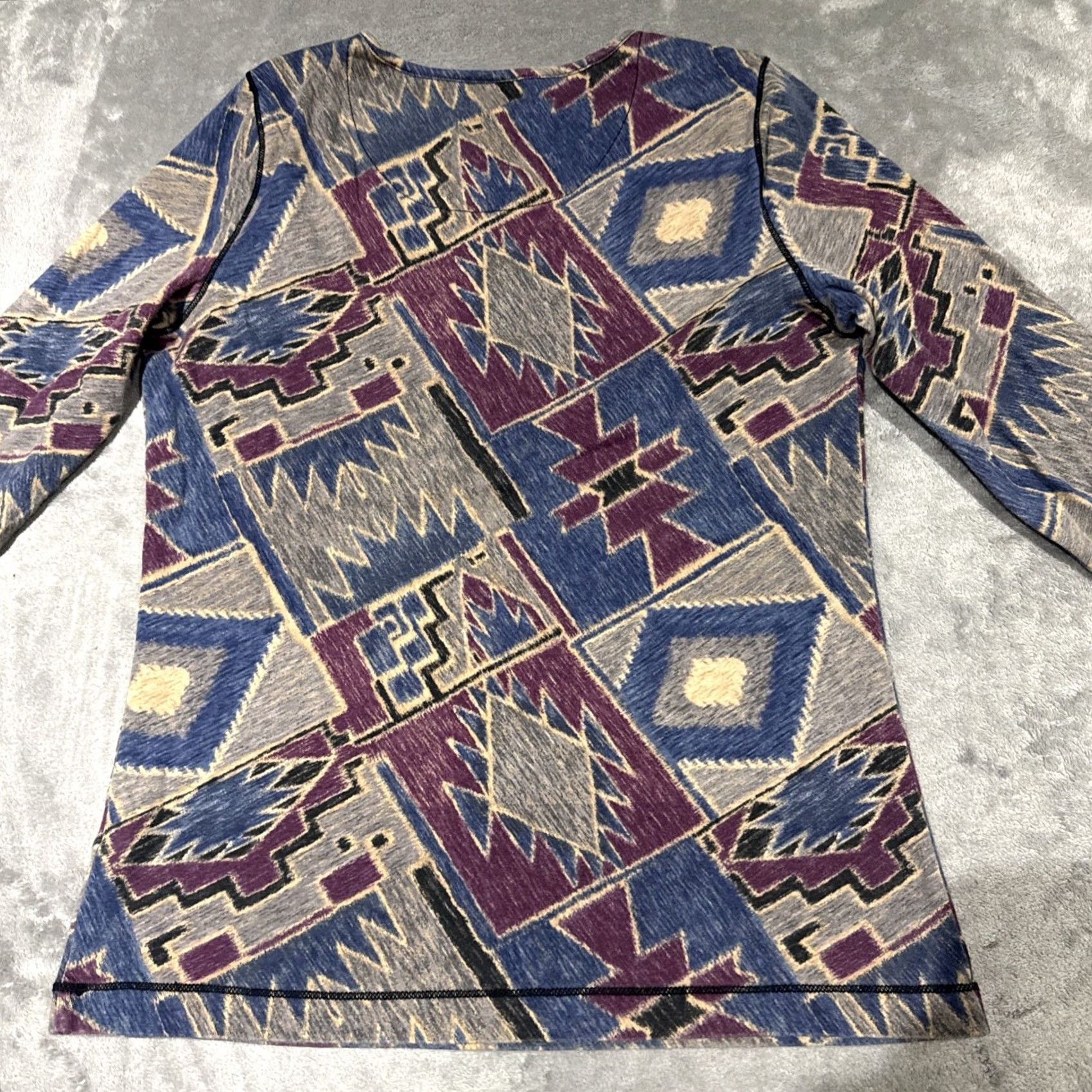 Ralph Lauren Lauren Ralph Lauren Henley Top Womens L Brown Red Blue Cotton Aztec Geometric Long Sleeve Pullover Jersey T-Shirt Casual Sl Size L / US 10 / IT 46 - 7 Thumbnail