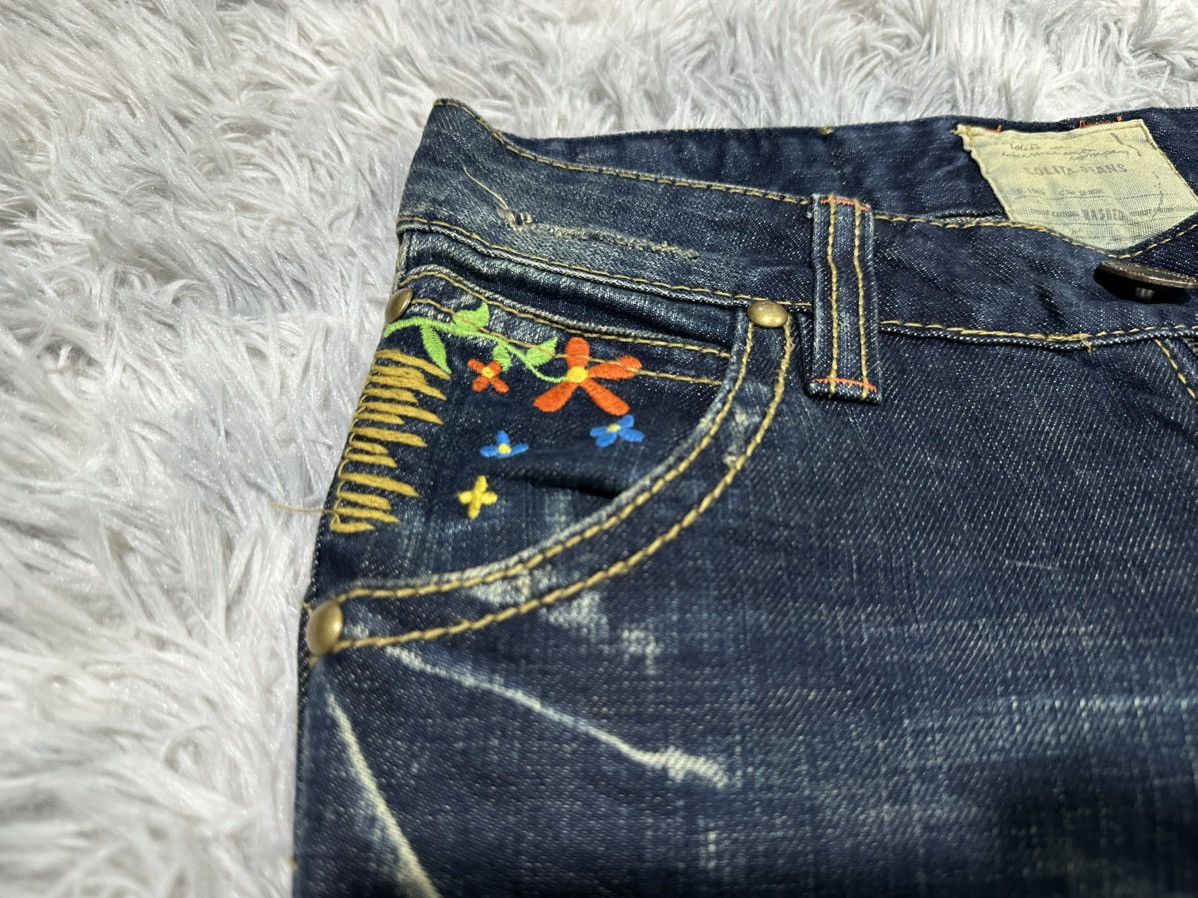 Tornado Mart 🔥Y2K Lolita Exotic Vintage Denim Flared Embroidered Floral Size US 29 - 12 Thumbnail