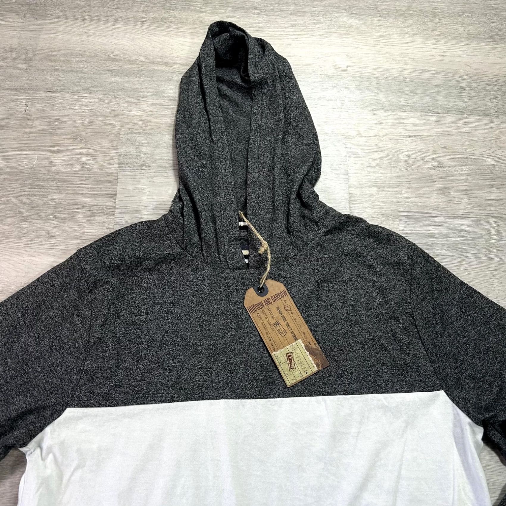 Hudson HUDSON & BARROW Hoodie Shirt Mens Large Gray White Lightweight Pullover Crew Neck Long Sleeve Jersey Knit Casual Multicolor Block Pattern NFT Size US L / EU 52-54 / 3 - 3 Thumbnail