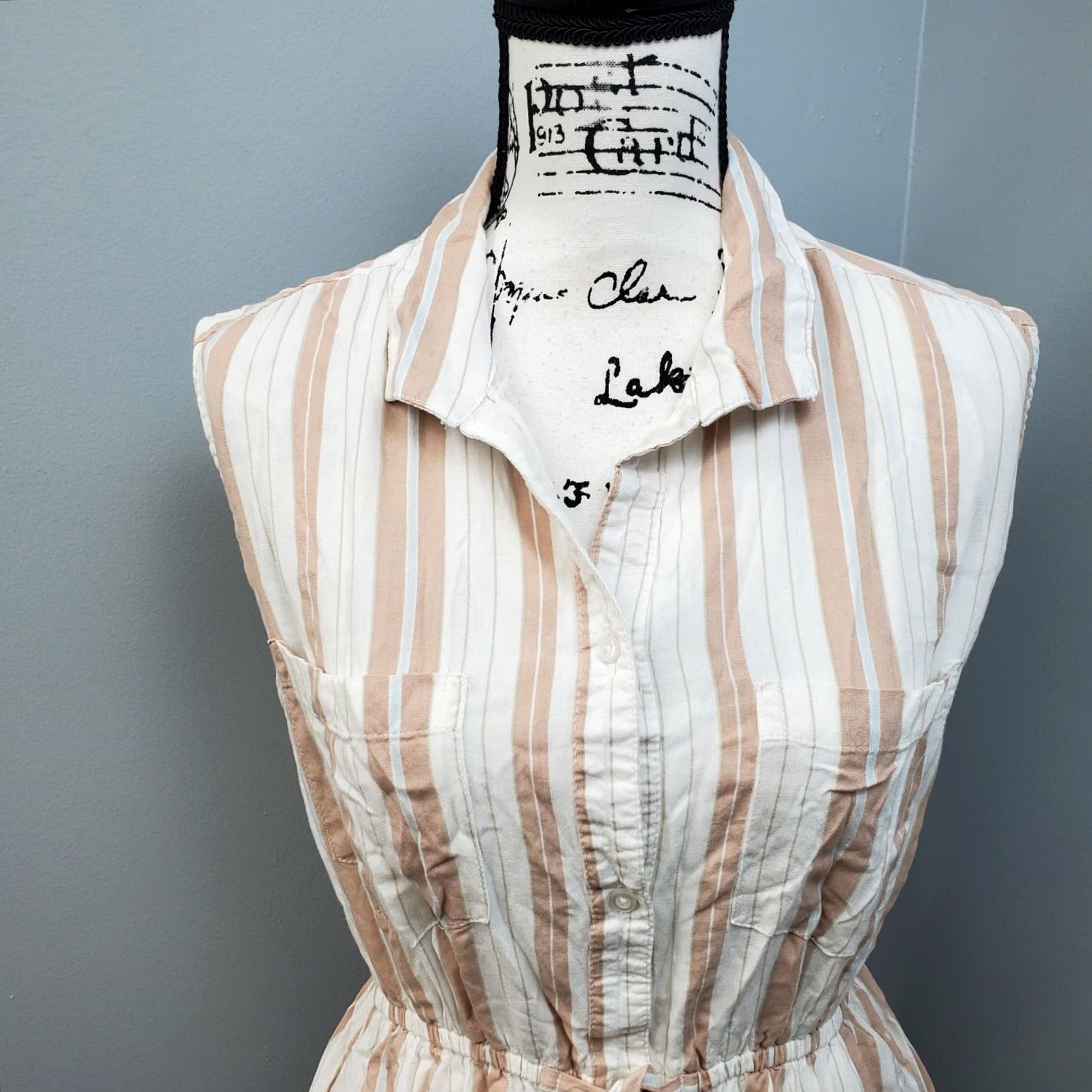 Vintage Japna Shirt Dress Womens M Multi Striped Tie Waist Detail Pockets Collar Button Size M / US 6-8 / IT 42-44 - 3 Thumbnail