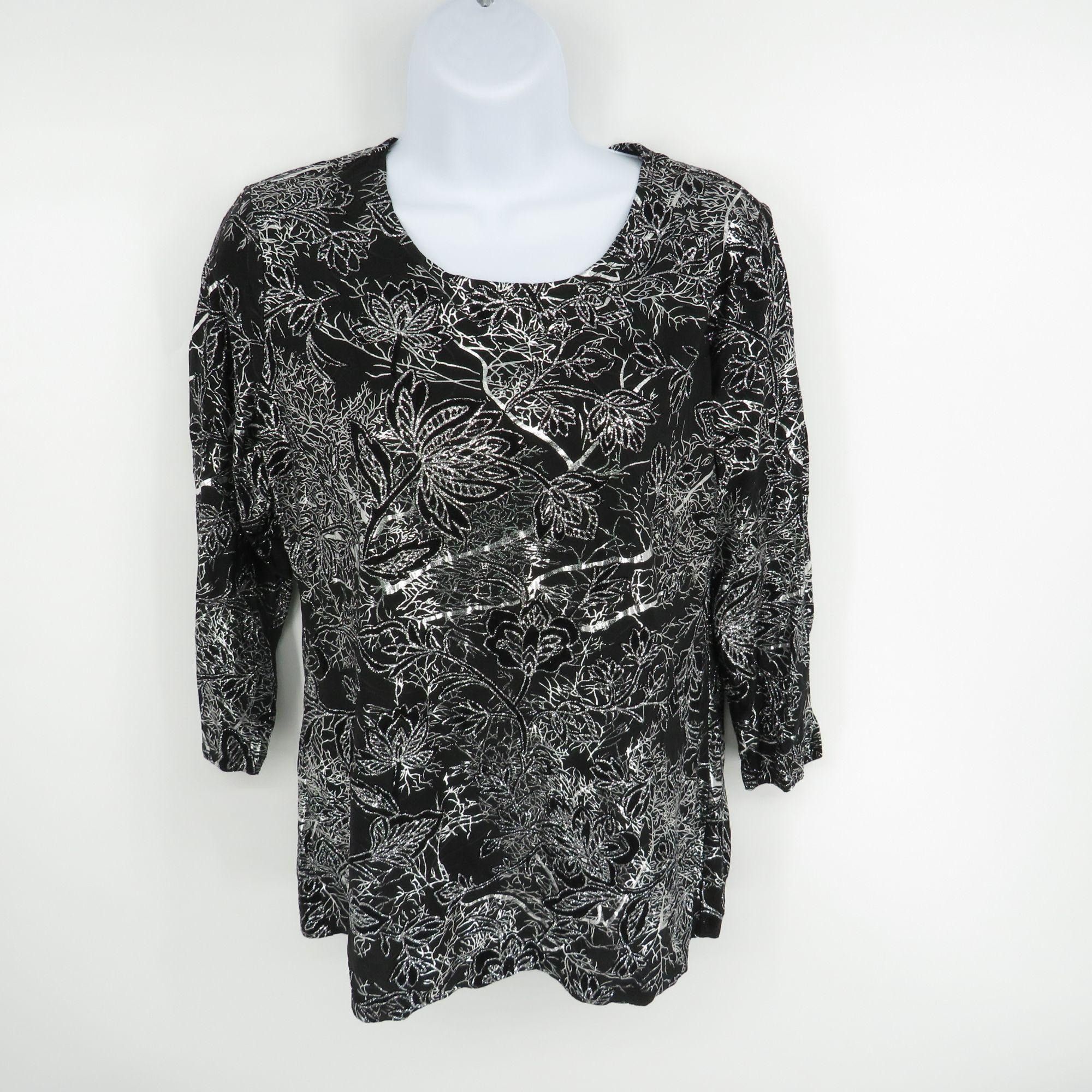 JM Collection JM Collection Jacquards Small Black Silver Flocked Faun Top Size S / US 4 / IT 40 - 1 Thumbnail