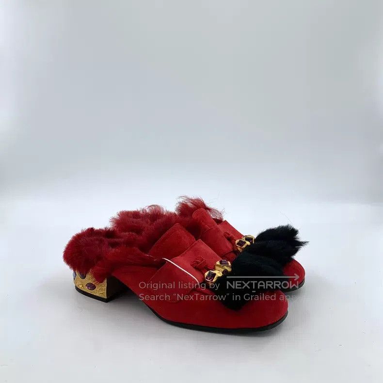 Prada Prada Red diamond-encrusted thick-heeled plush mule wrap h Size US 4.5 / IT 34.5 - 2 Thumbnail