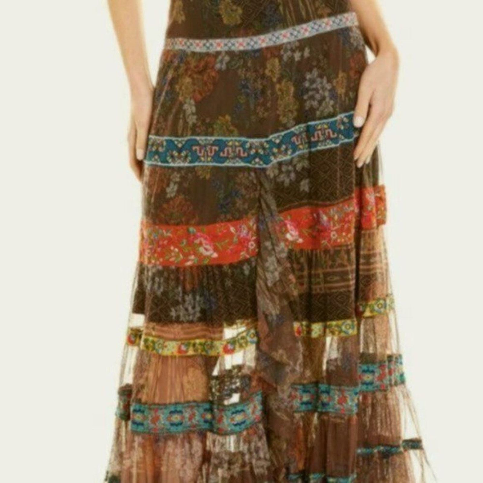 Johnny Was Johnny Was Wilhelmena Tiered Mesh Skirt multi colored XL Size 38" / US 16 / IT 52 - 7 Thumbnail