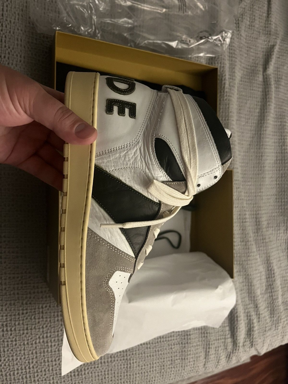 Rhude Rhecess Hi-Top Sneakers in Olive/Cream/White (Sz 10) Size US 10 / EU 43 - 1 Thumbnail
