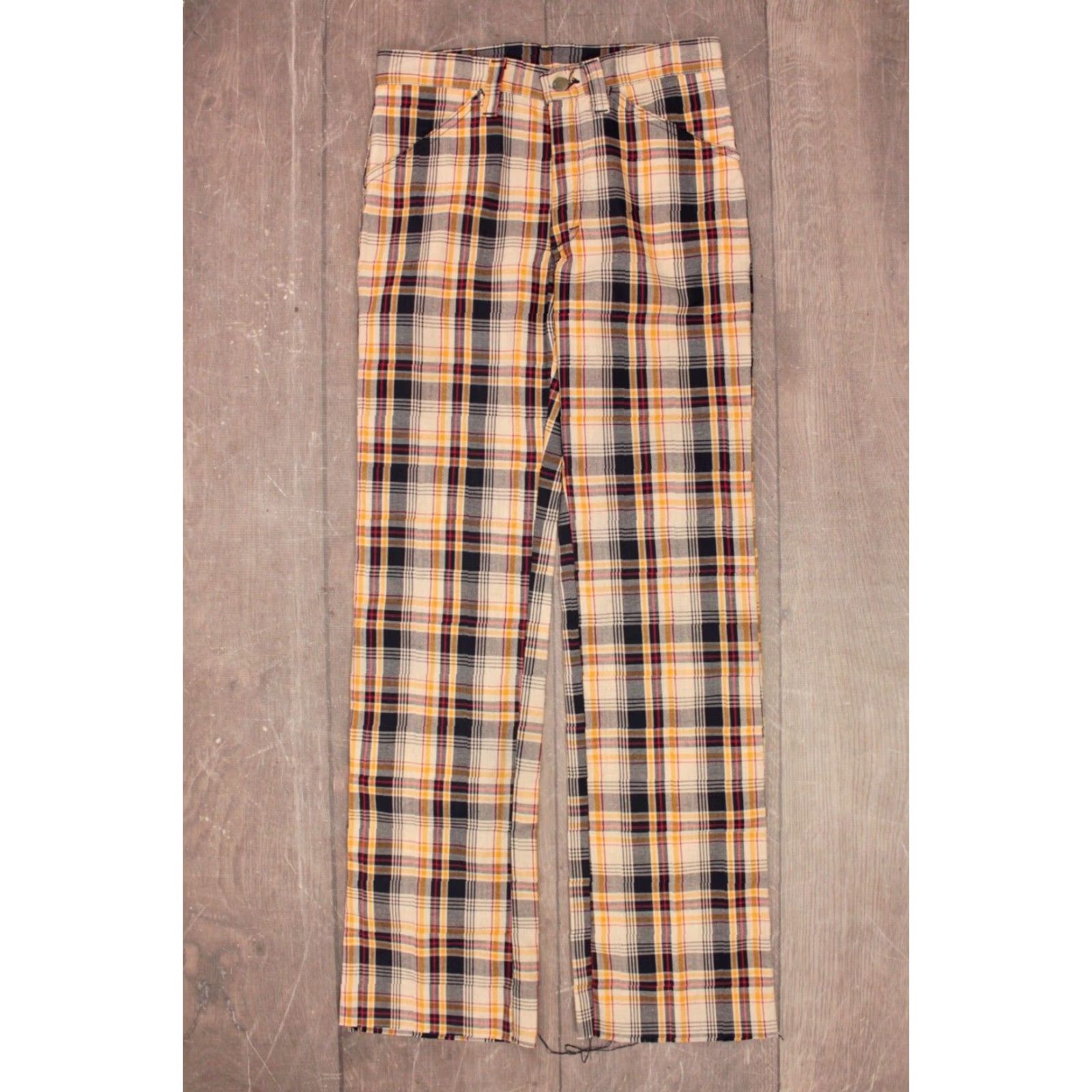 Lee LEE Pants 30x32 Mens Vintage 1970s Yellow Blue Plaid Cotton Polyester Blend Inseam 32 Straight Leg Size 30 Shakespeare? Size US 30 / EU 46 - 2 Thumbnail