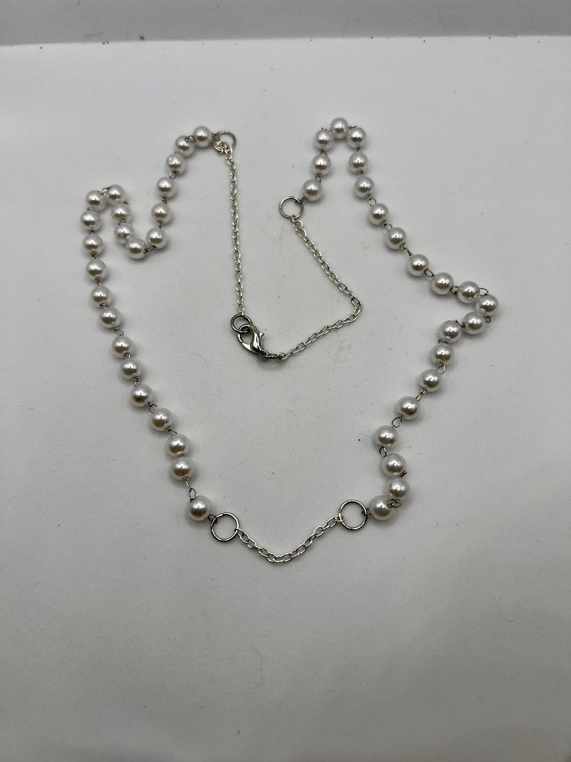 Handmade White Pearl Beads Statement Chain Necklace Size ONE SIZE - 4 Thumbnail