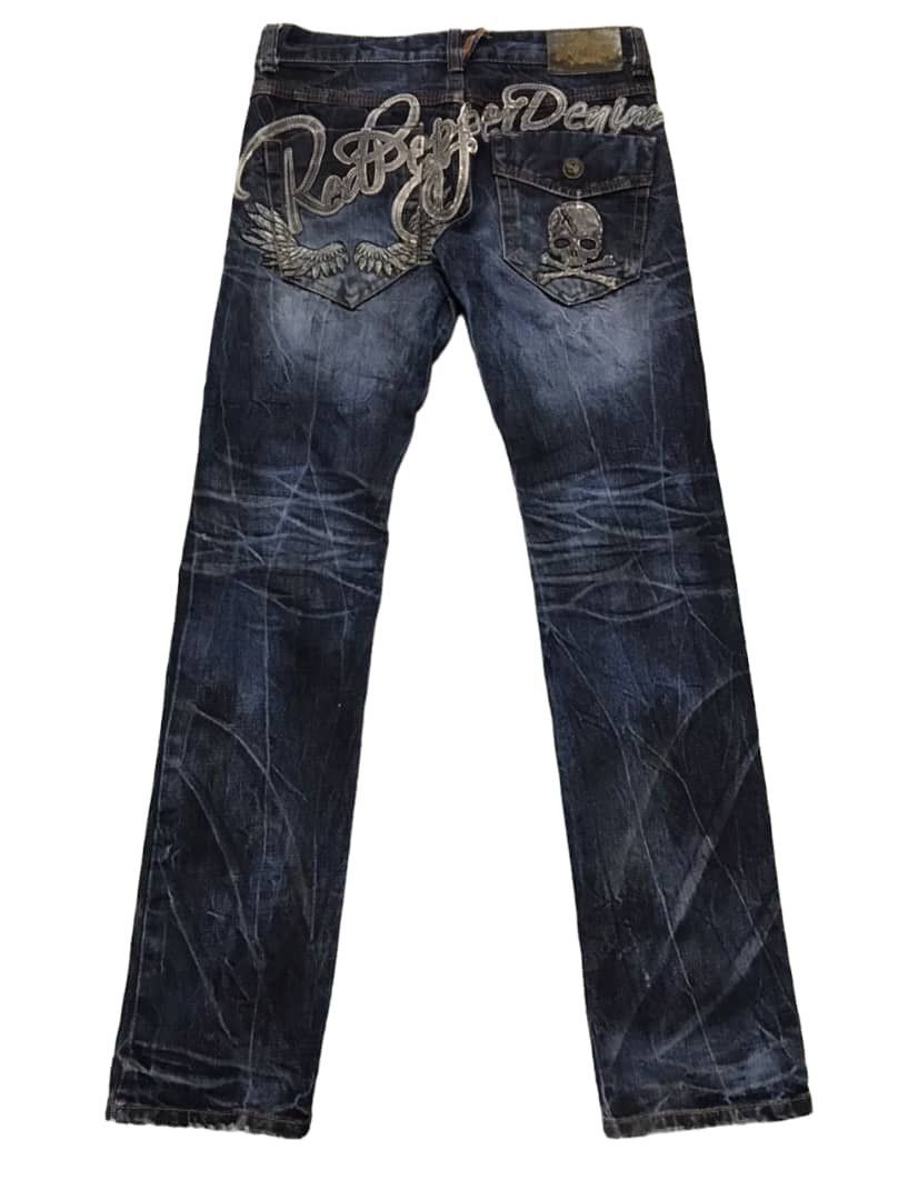 Japanese Brand 🔥🔥BEST OFFER🔥🔥RED PEPPER DENIM Skull Embroidery Jeans Size US 33 - 11 Thumbnail