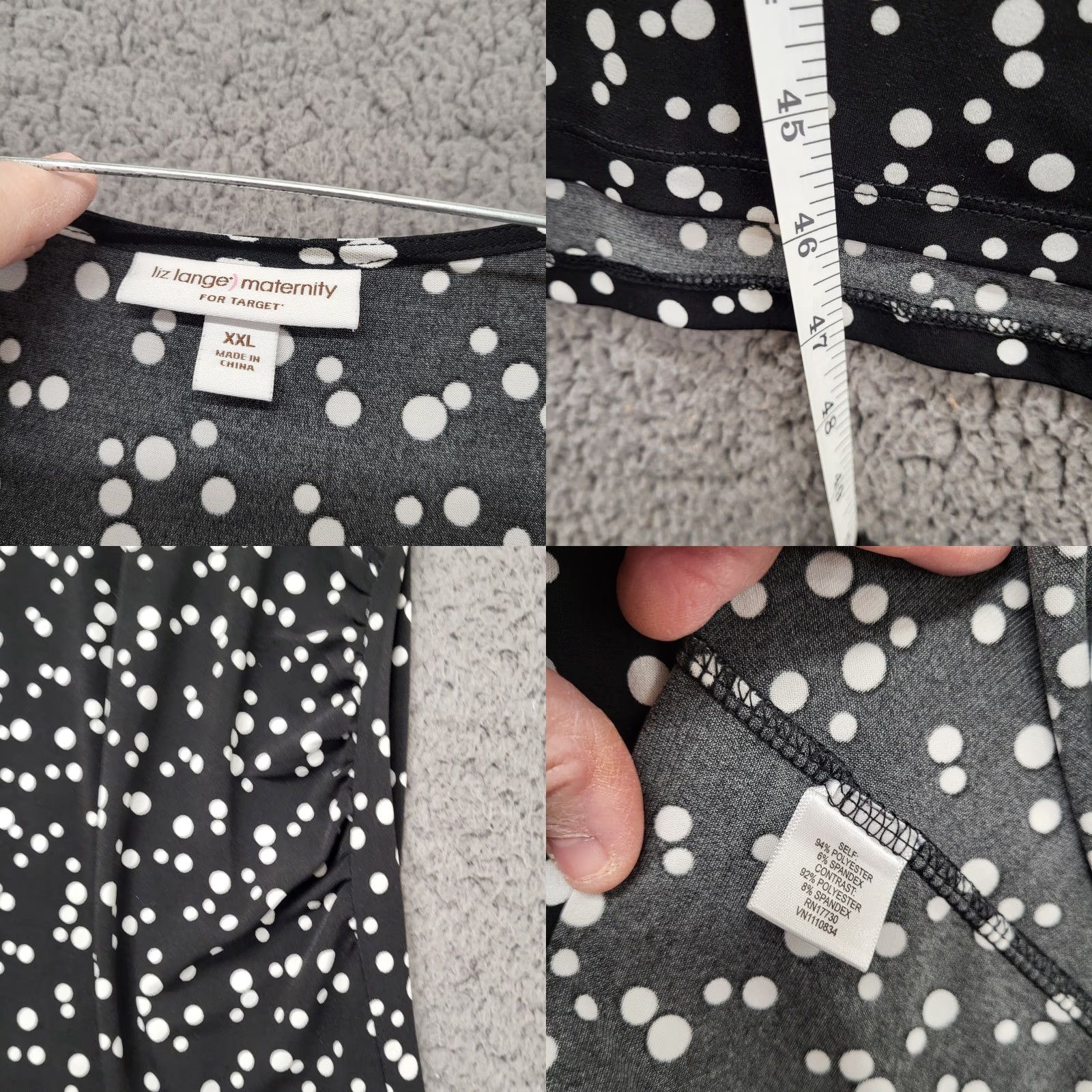 Vintage Liz Lange Maternity Wrap Dress Women's XXL Midi 3/4 Sleeve Polka Dot Black Dress (Wrap) Size XXL / US 16-18 / IT 52-54 - 8 Thumbnail