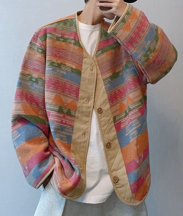 image of Vintage Outdoor Retro Fashion Colourful Boho Bohemian Jacket in Pink, Men's (Size XL)