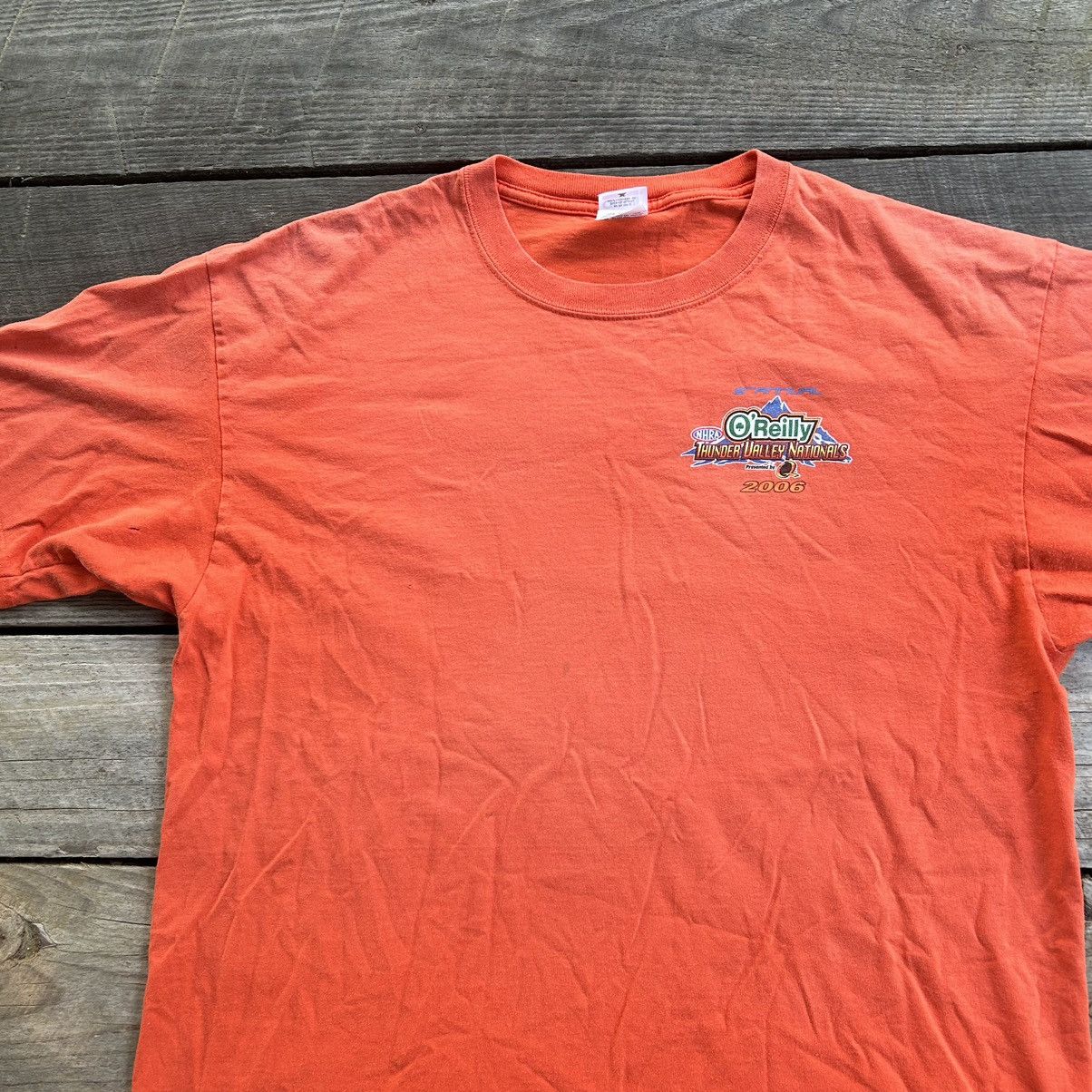 NASCAR × Vintage Vintage Sun Faded Orange NHRA Drag Racing Graphic T Shirt Size US XL / EU 56 / 4 - 4 Thumbnail