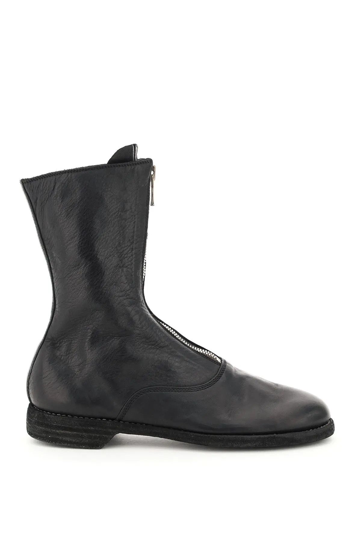 image of Guidi Front Zip Leather Ankle Boots in Black, Women's (Size 6)