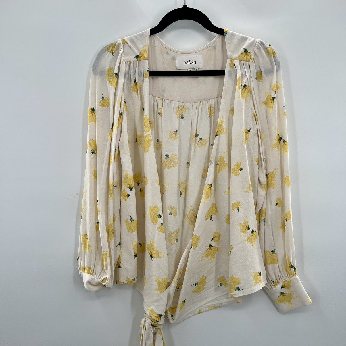 ba&sh Koxie Floral Print Wrap Kimono Lemon Crepe Blouse XS