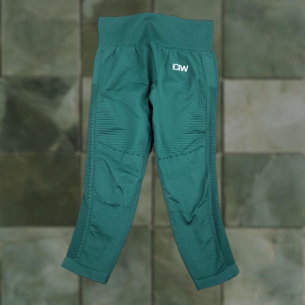 Vintage ICIW Leggings Womens Large Green Tights Laser Cut Holes Size 36" / US 14 / IT 50 - 1 Thumbnail