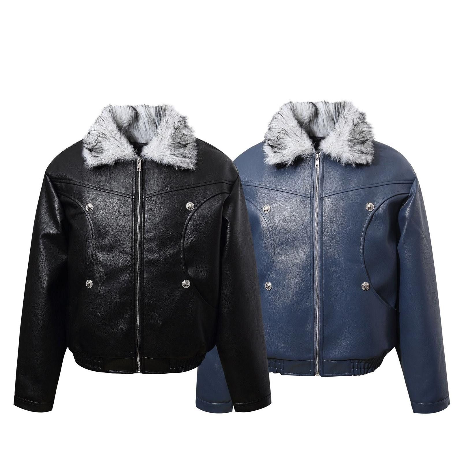 Leather Black Faux Leather Bomber Jacket with Fur Collar Size US M / EU 48-50 / 2 - 4 Thumbnail