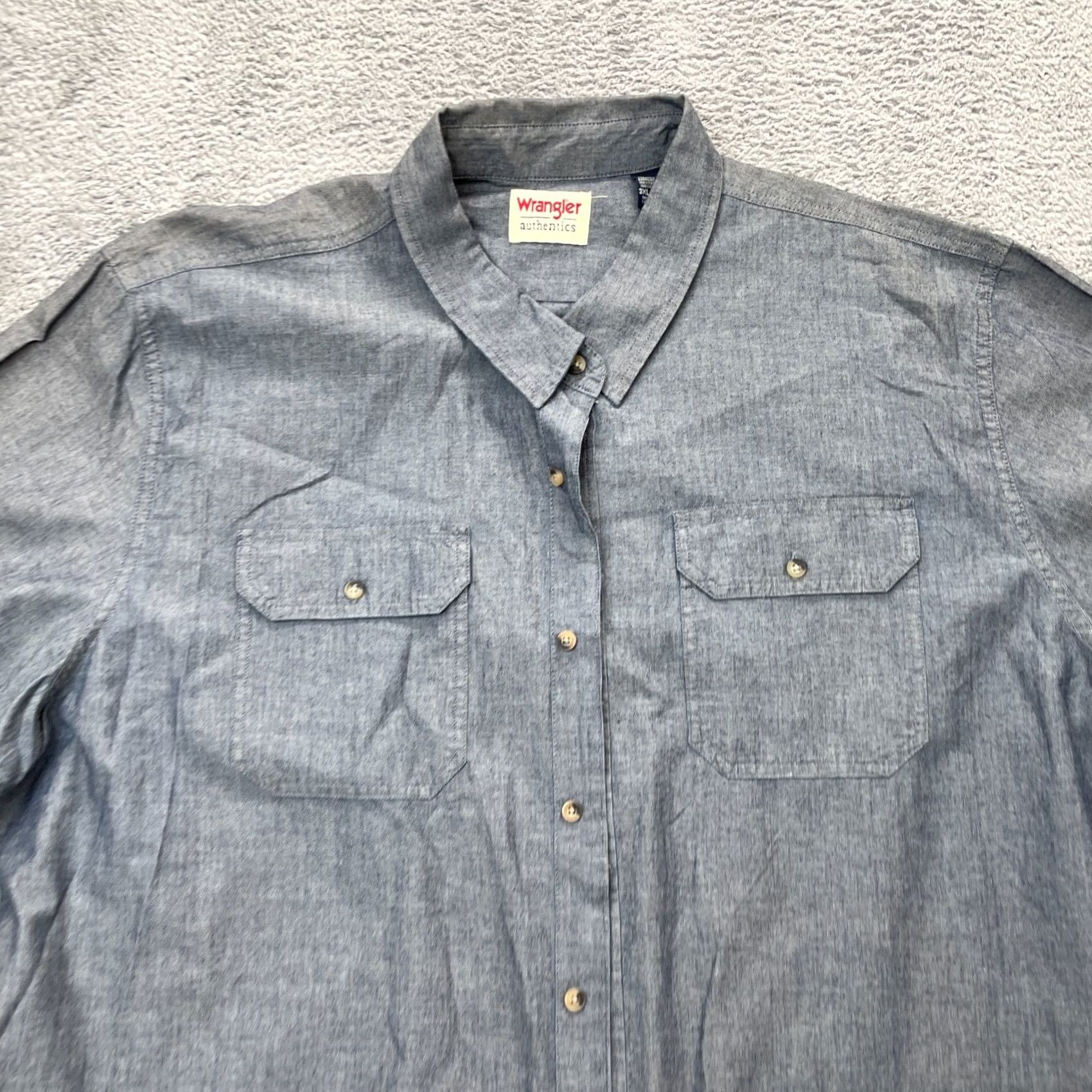 Wrangler Wrangler Shirt Mens XXXL Gray Cotton Button Up Western Workwear Flap Pockets Size US XXL / EU 58 / 5 - 3 Thumbnail