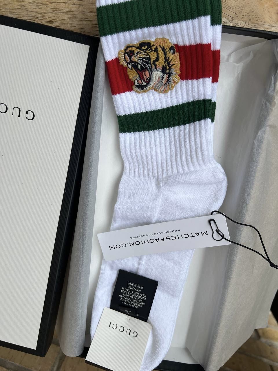 New Gucci Tiger Embroidery Stipe Mid Socks 