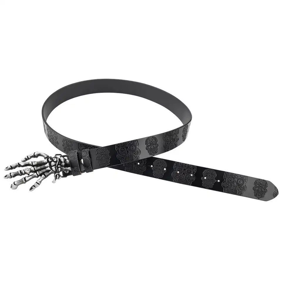 Vintage Rhinestone Skeleton Hand PU Leather Belt Size ONE SIZE - 3 Thumbnail