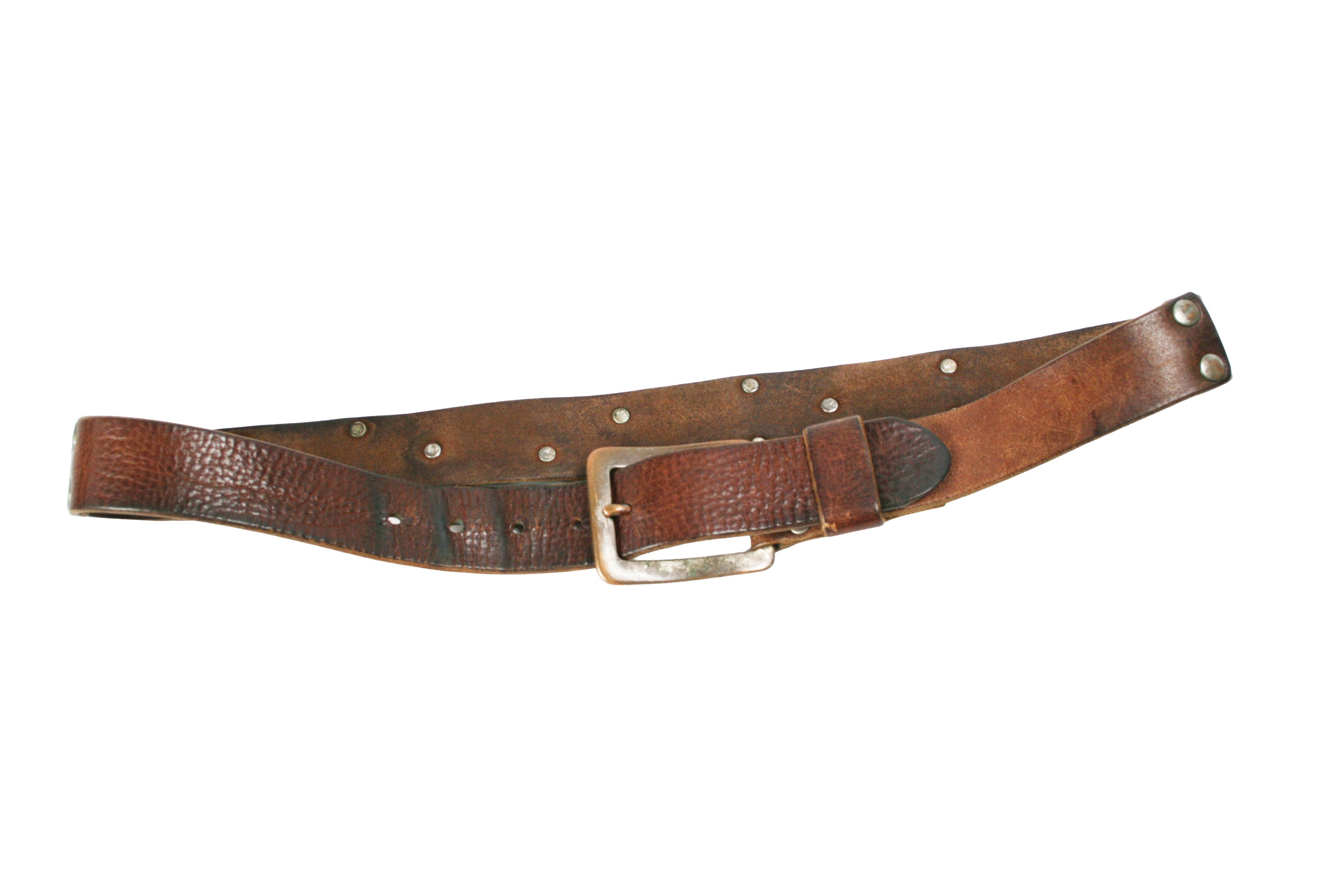 Diesel 00S Y2K Grunge Metal Cow Leather Mechanic Belt Vintage Size 36 - 2 Thumbnail