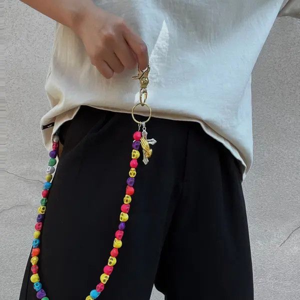 Jewelry Colorful Skull Beaded Wallet Chain, Belt Chain, Pants Chain Size ONE SIZE - 8 Thumbnail