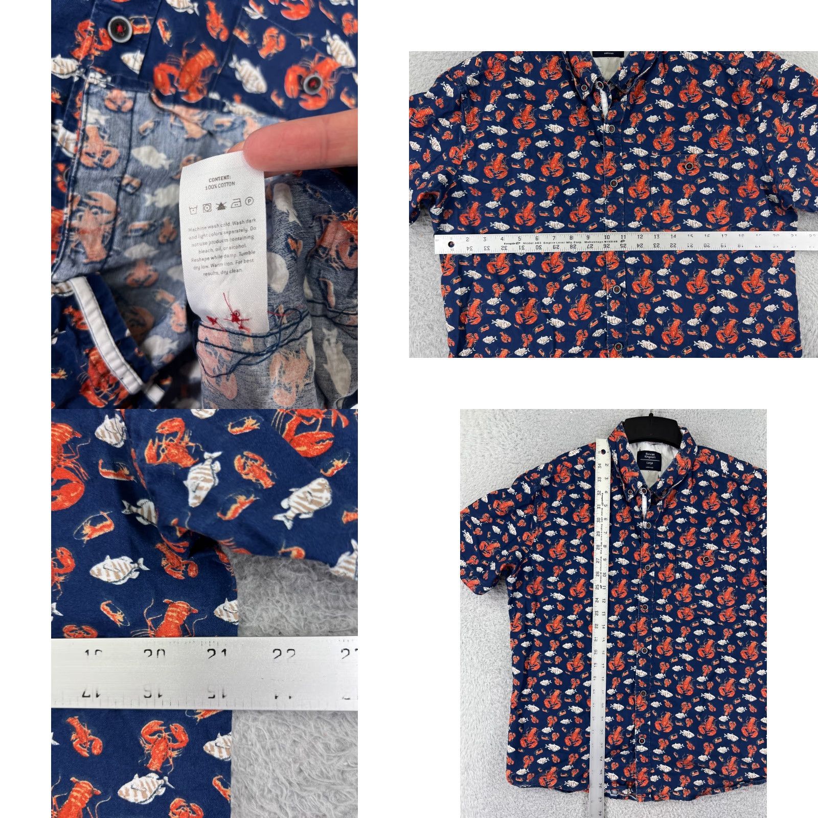 Vintage Sunrise Kingdom Shirt Mens Large Blue Red Lobster Hawaiian Cotton Button-Up Size US L / EU 52-54 / 3 - 8 Thumbnail