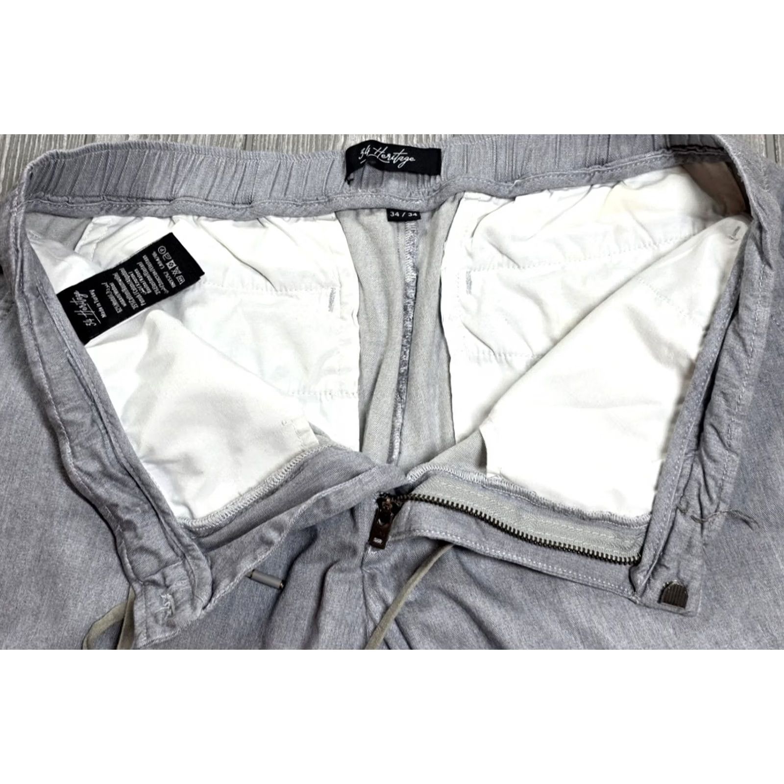 Vintage 34 Heritage Formia Pants Mens 34x34 Gray Elastic Waist Chino Lyocell Stretch Size US 34 / EU 50 - 7 Thumbnail